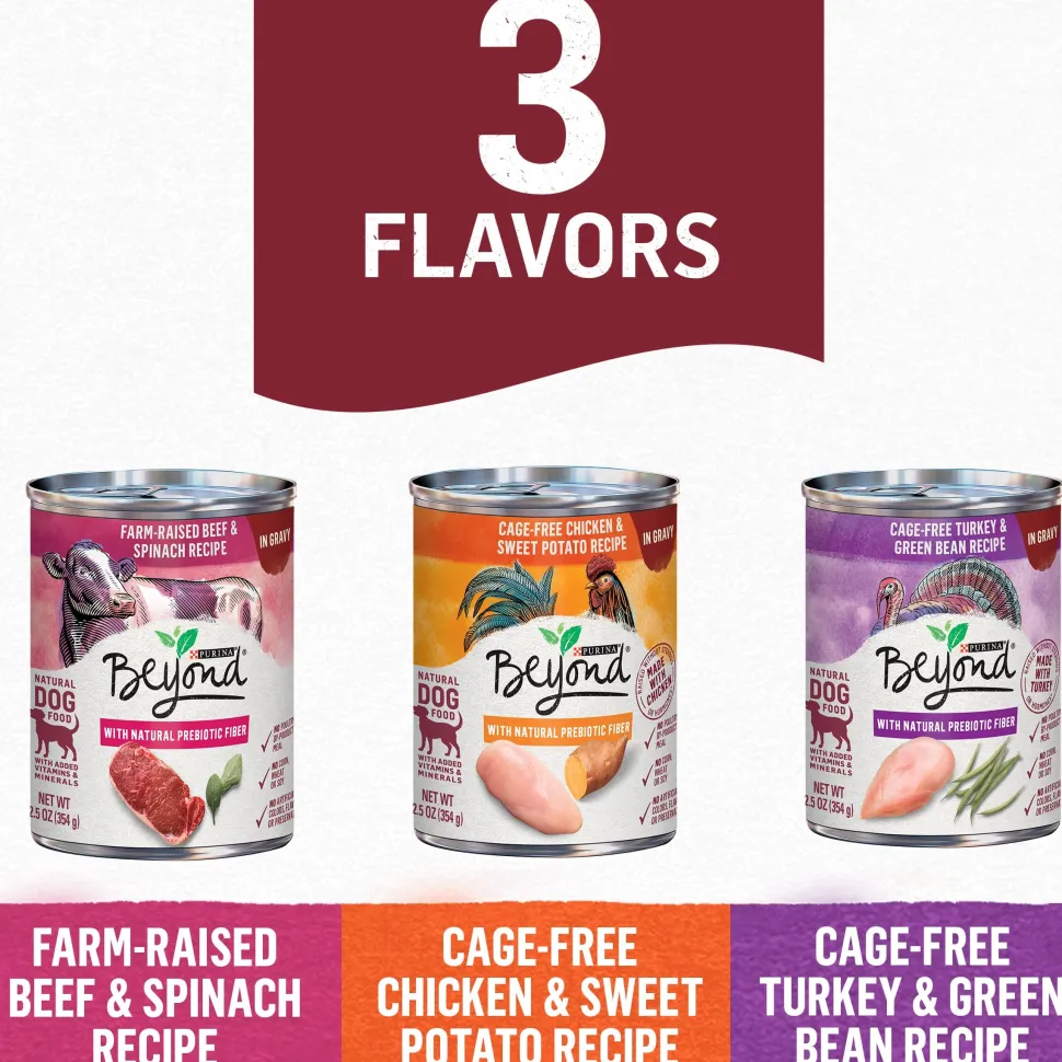 Purina Beyond Beef Chicken and Turkey Entrée in Gravy Canned Dog Food - Variety Pack - 12.5 Oz - Case of 6 - 2 Pack