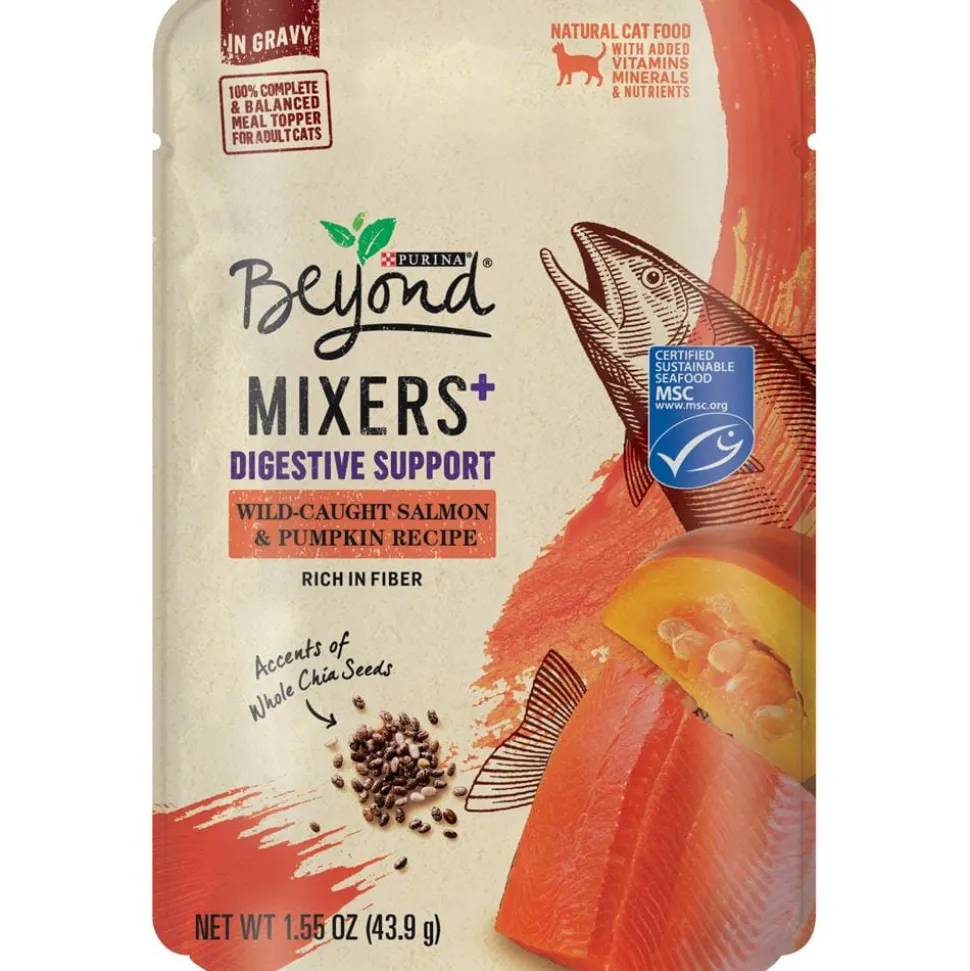 Purina Beyond Mixers+ Digestive Support Wild-Salmon and Pumpkin Wet Cat Food and Topper Pouch - 1.55 Oz - Case of 16