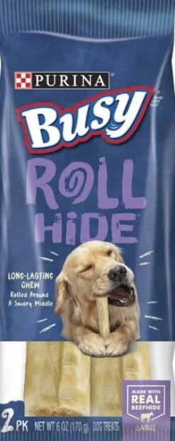 Purina Busy Bone Rollhide Beef Flavored Bones Rawhide Dog Treats - Large - 2 Pack - Case of 12