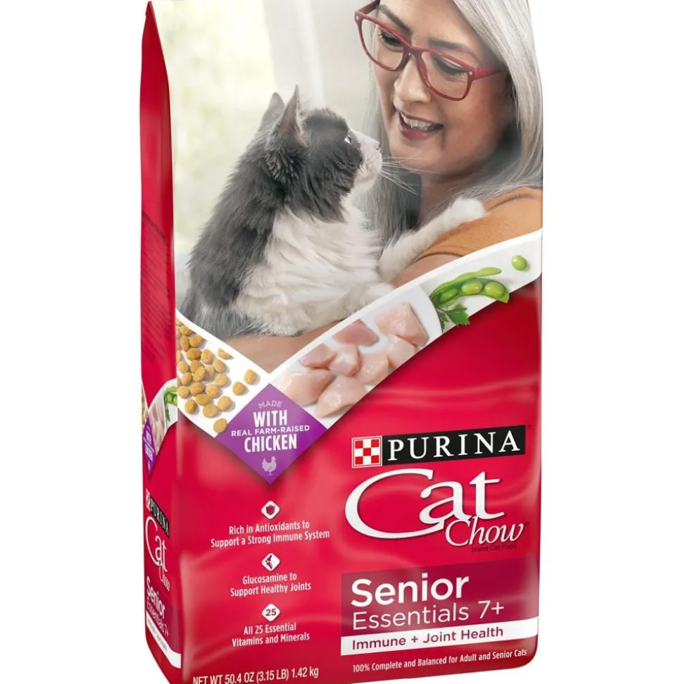 Purina Cat Chow Immune and Joint Support Chicken Adult Senior 7+ Dry Cat Food - 3.15 Lbs - Case of 4