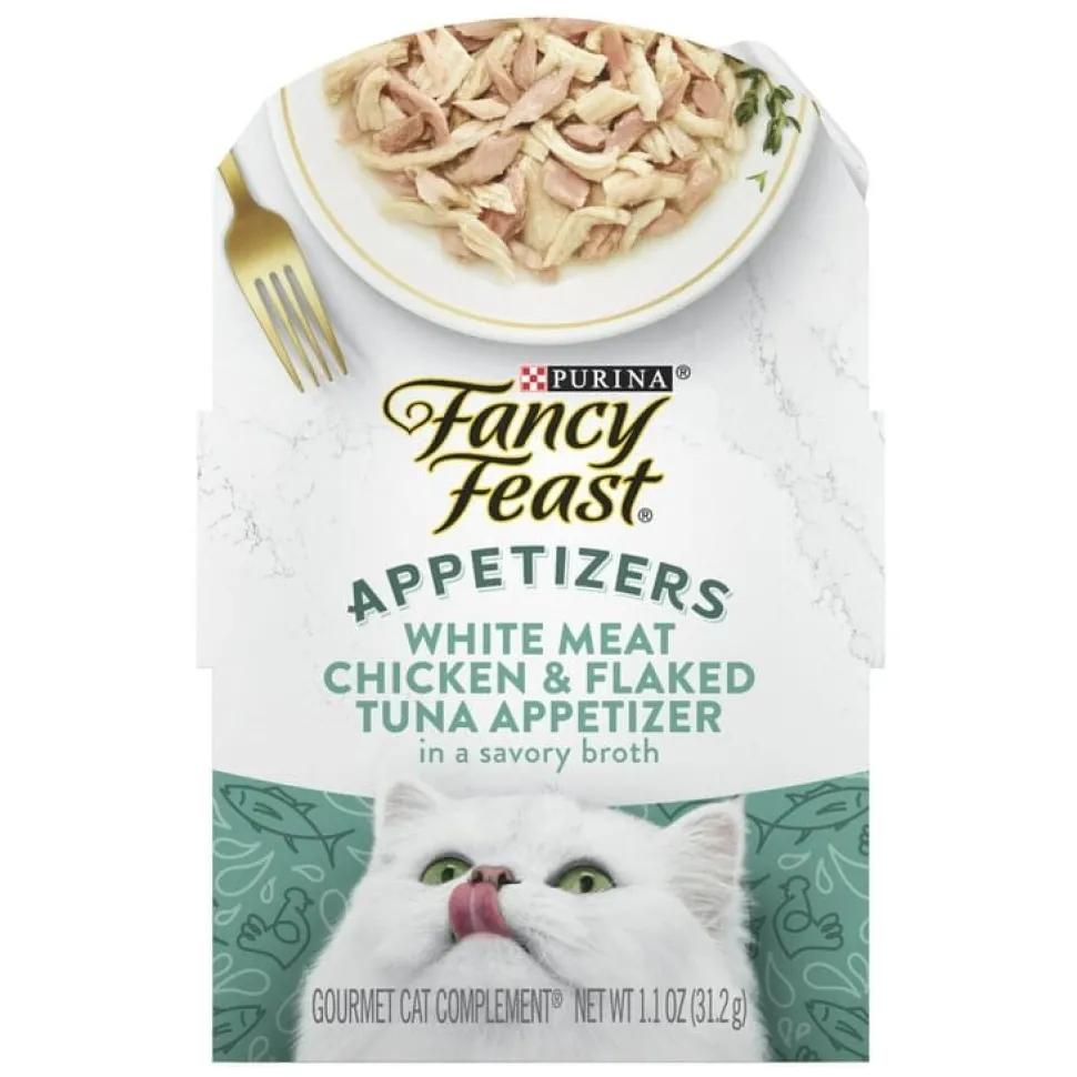 Purina Fancy Feast Appetizers Grain-Free Chicken and Flaked Tuna Wet Cat Food and Topper Pouch - 1.1 Oz - Case of 10