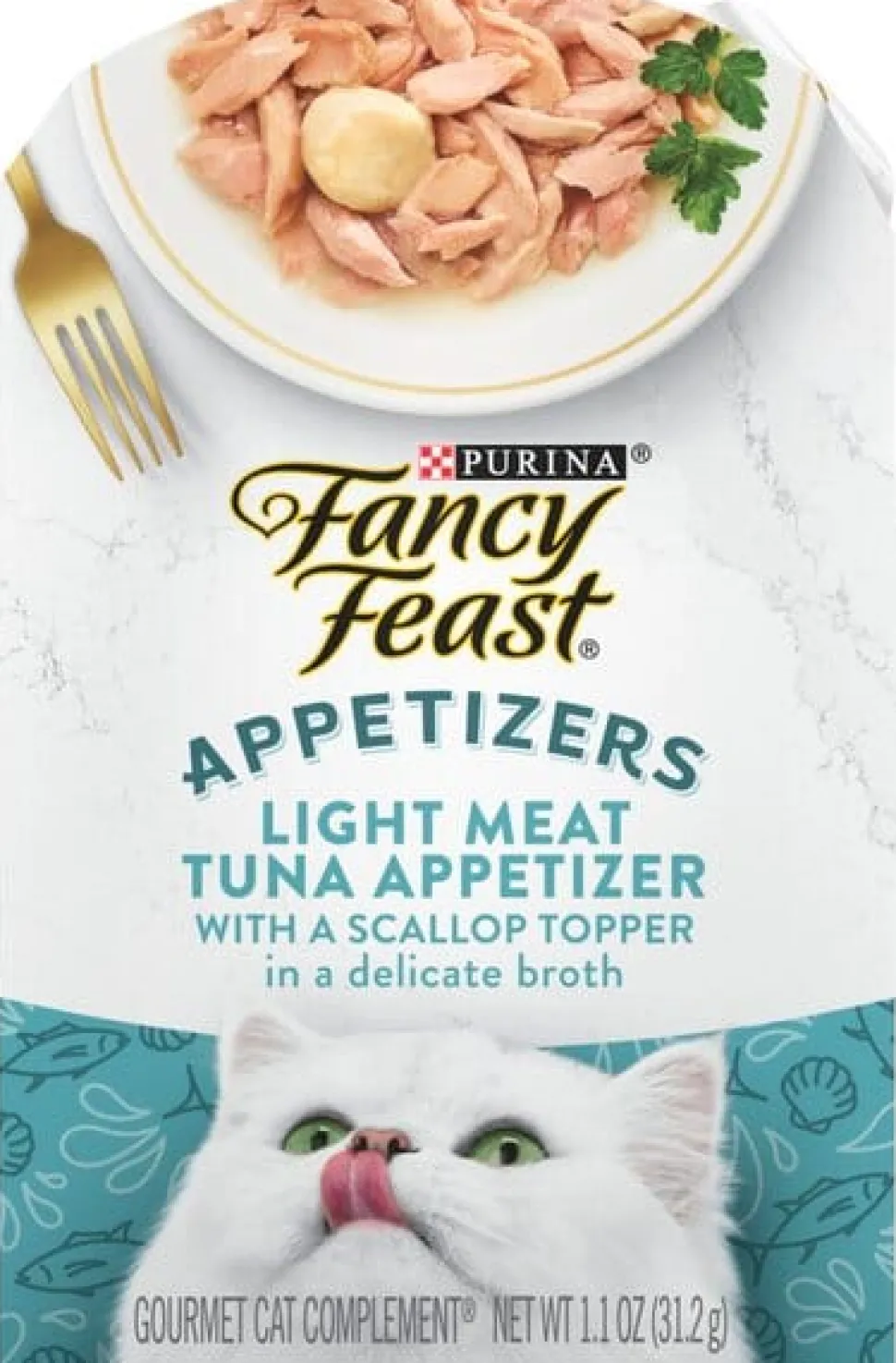 Purina Fancy Feast Appetizers Grain-Free Tuna and Scallop Wet Cat Food and Topper Pouch - 1.1 Oz - Case of 10