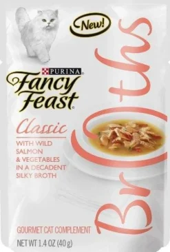Purina Fancy Feast Broths Classic Salmon and Veggies Wet Cat Food or Topper Pouch - 1.4 Oz - Case of 16