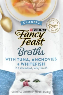 Purina Fancy Feast Broths Classic Tuna Anchovies and Whitefish Wet Cat Food or Topper Pouch - 1.4 Oz - Case of 16