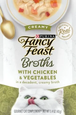 Purina Fancy Feast Broths Creamy Chicken and Veggie Wet Cat Food or Topper Pouch - 1.4 Oz - Case of 16
