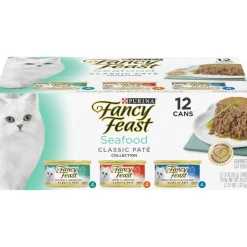 Purina Fancy Feast Classic Seafood Tuna Salmon Whitefish and Cod Canned Cat Food - Variety Pack - 3 Oz - Case of 12 - 2 Pack