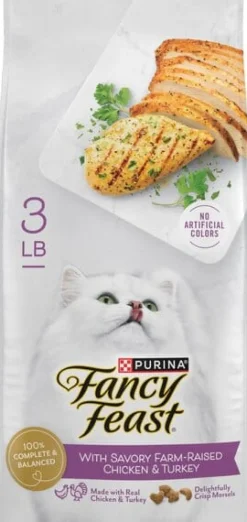 Purina Fancy Feast Gourmet Naturals Fram-Raised Chicken and Turkey Adult Dry Cat Food - 3 Lbs - Case of 4