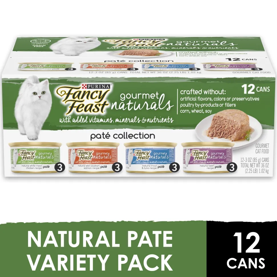 Purina Fancy Feast Gourmet Naturals Chicken Salmon Tuna and Beef Pate Canned Cat Food - Variety Pack - 3 Oz - Case of 12 - 2 Pack