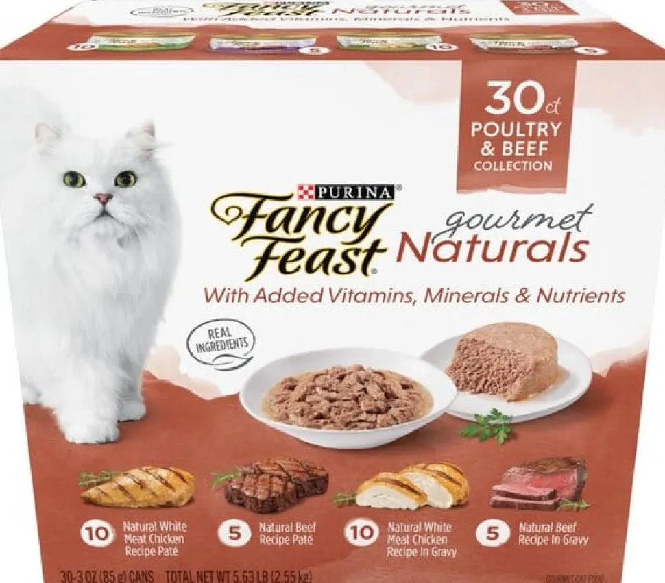 Purina Fancy Feast Gourmet Naturals Chicken and Beef in Gravy and Pate Canned Cat Food - Variety Pack - 3 Oz - Case of 30