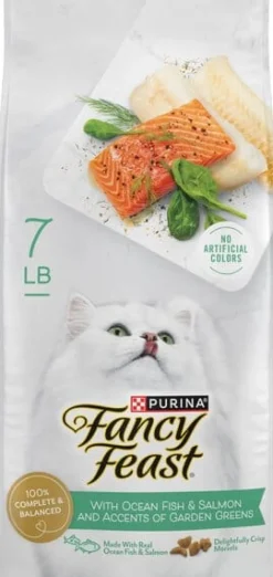 Purina Fancy Feast Gourmet Naturals Oceanfish and Salmon with Garden Greens Dry Cat Food - 7 Lbs - Case of 4