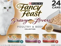 Purina Fancy Feast Gravy Lovers Collection Chicken Turkey and Beef Canned Cat Food - Variety Pack - 3 Oz - 24 Count