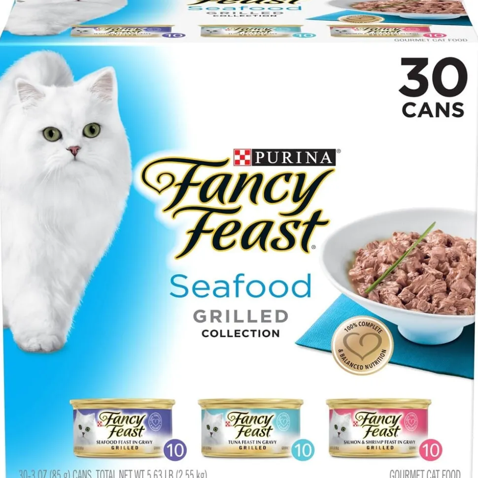 Purina Fancy Feast Grilled Seafood Collection Seafood Tuna and Salmon Canned Cat Food - Variety Pack - 3 Oz - Case of 30