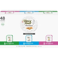 Purina Fancy Feast Petites Grilled Chicken Whitefish and Salmon Entrée in Gravy Wet Cat Food Trays - Variety Pack - 2.8 Oz - 24 Count