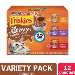 Purina Friskies Gravy Sensations Chicken Turkey and Beef in Gravy Wet Cat Food Pouch - Variety Pack - 3 Oz - Case of 12 - 2 Pack