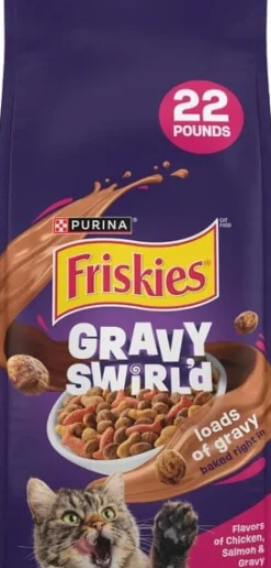 Purina Friskies Gravy Swirlers with Chicken Salmon and Dried Gravy Adult Dry Cat Food - 22 Lbs
