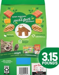 Purina Friskies Indoor Delights Chicken Salmon Cheese and Garden Greens Adult Dry Cat Food - 3.15 Lbs - Case of 4