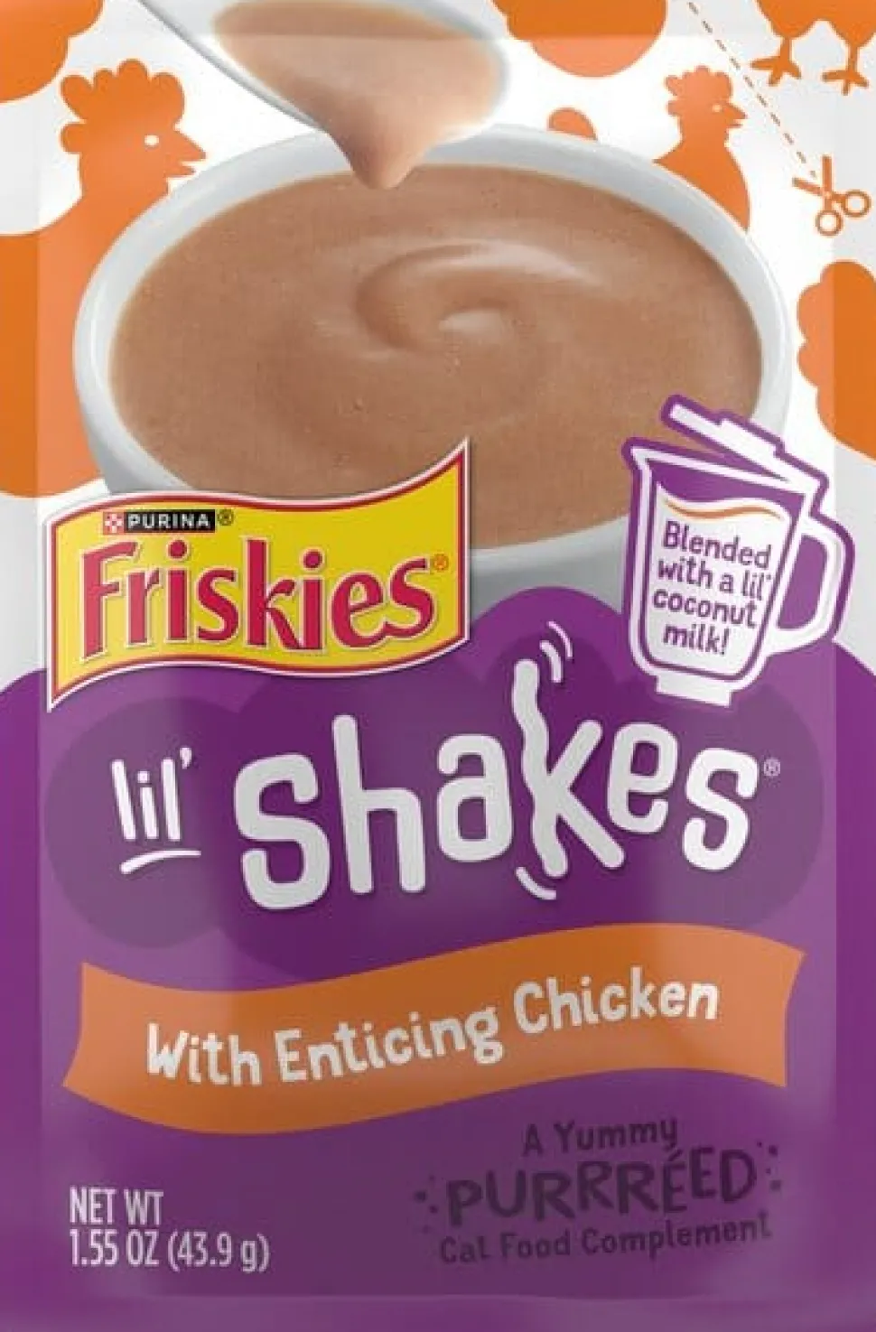 Purina Friskies Lil' Shakes Chicken Puree with Coconut Milk Wet Cat Food or Topper Pouch - 1.55 Oz - Case of 16