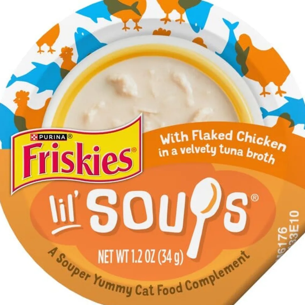 Purina Friskies Lil' Soups Compliments Flaked Chicken in Tuna Broth Puree Wet Cat Food Topper or Treat - 1.2 Oz - Case of 8