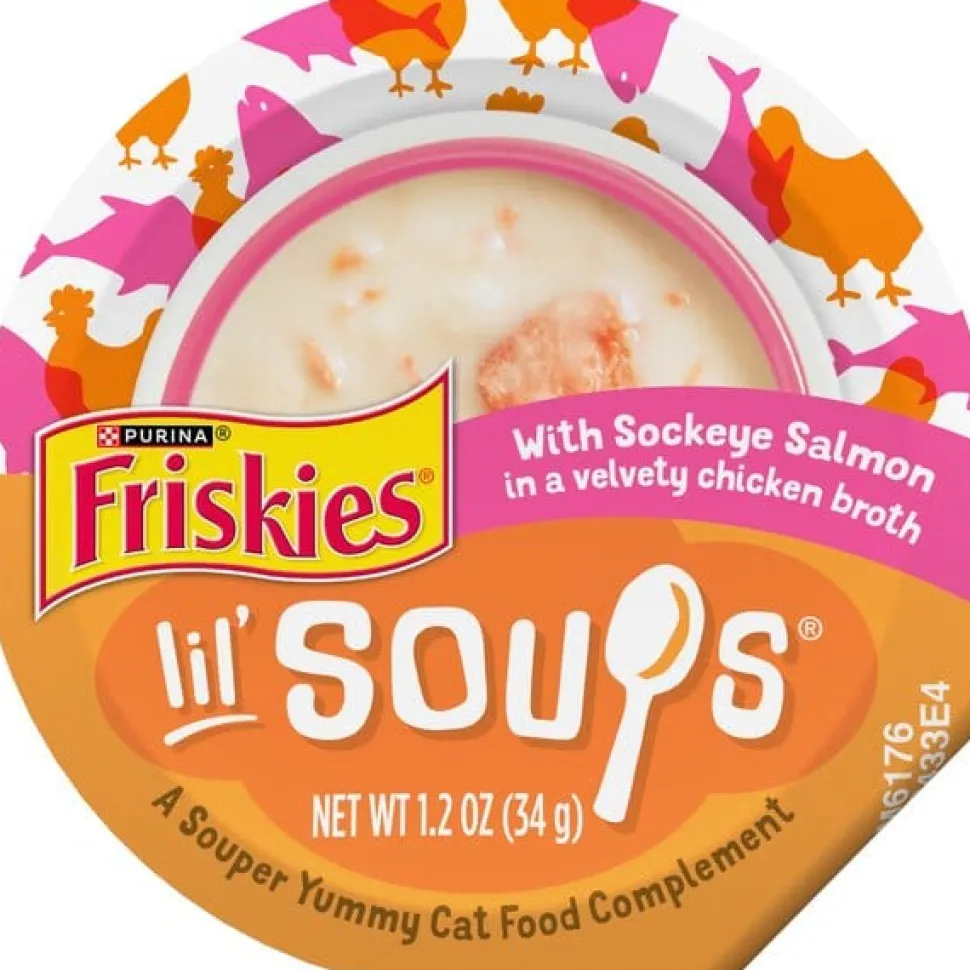Purina Friskies Lil' Soups Compliments Salmon in Chicken Broth Puree Wet Cat Food Topper or Treat - 1.2 Oz - Case of 8