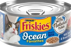 Purina Friskies Ocean Favorites Meaty Bits Tuna Crab with Brown Rice in Sauce Canned Cat Food - 5.5 Oz - Case of 24