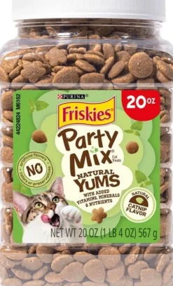 Purina Friskies Party Mix Natural Yums Chicken with Catnip and Vitamins Crunchy Cat Treats - 20 Ounce - Case of 3