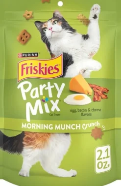 Purina Friskies Party Mix Morning Munch Eggs Bacon and Cheese Crunchy Cat Treats - 2.1 Oz - Case of 10
