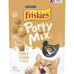 Purina Friskies Party Mix Gravy-licious Crunch Chicken and Gravy Crunchy Cat Treats - 6 Oz - Case of 6