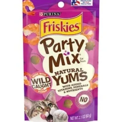 Purina Friskies Party Mix Natural Yums with Wild-Caught Shrimp Crunchy Cat Treats - 2.1 Oz - Case of 10