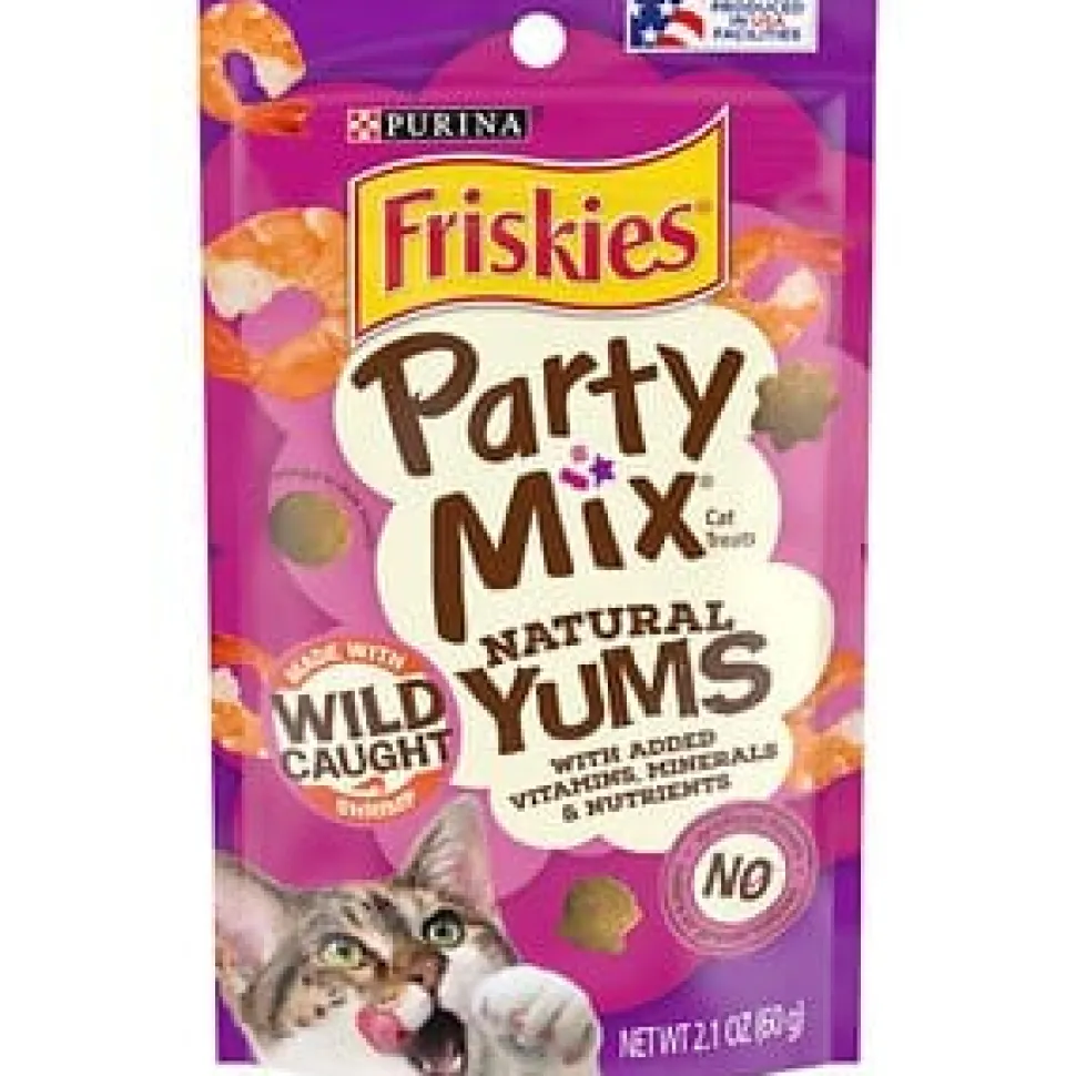 Purina Friskies Party Mix Natural Yums with Wild-Caught Shrimp Crunchy Cat Treats - 2.1 Oz - Case of 10