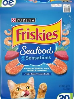 Purina Friskies Seafood Sensations Salmon Tuna Shrimp and Seaweed Adult Dry Cat Food - 30 Lbs