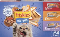 Purina Friskies Shreds Shredded Beef Chicken Turkey and Cheese in Gravy Canned Cat Food - Variety Pack - 5.5 Oz - 24 Count