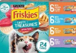 Purina Friskies Tasty Treasures Chicken Tuna Oceanfish and Turkey in Gravy and Sauce Canned Cat Food - Variety Pack - 5.5 Oz - Case of 24