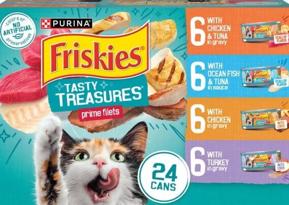 Purina Friskies Tasty Treasures Chicken Tuna Oceanfish and Turkey in Gravy and Sauce Canned Cat Food - Variety Pack - 5.5 Oz - Case of 24