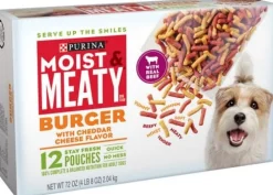 Purina Moist and Meaty Burger Beef and Chedder Cheese Flavor Dry Dog Food Pouches - 12 Pack - 72 Oz - Case of 4