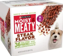 Purina Moist and Meaty Steak Flavor Dry Dog Food Pouches - 36 Pack - 216 Oz