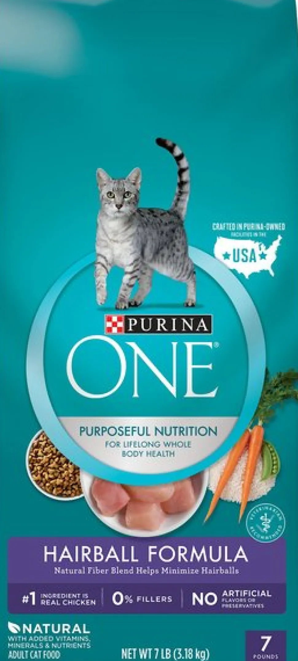 Purina One + Plus Hairball Formula Immune Support Adult Chicken Dry Cat Food - 7 Lbs - Case of 4