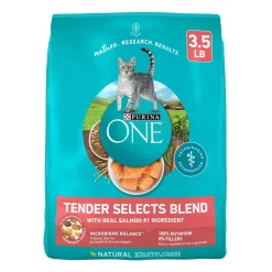 Purina One Tender Selects Blend Morsals with Crunchy Bites Salmon and Fish Dry Cat Food - 3.5 Lbs - Case of 4