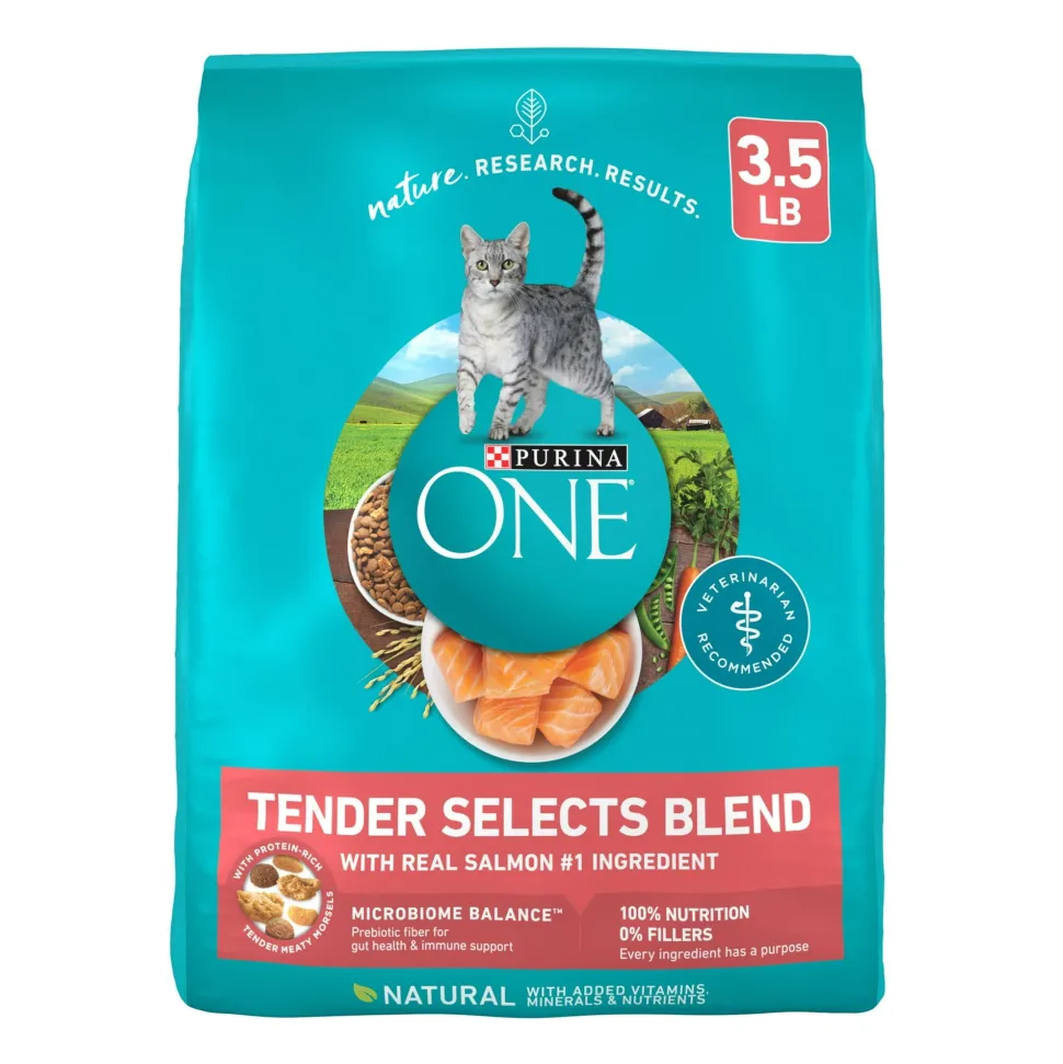 Purina One Tender Selects Blend Morsals with Crunchy Bites Salmon and Fish Dry Cat Food - 3.5 Lbs - Case of 4