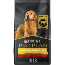 Purina Pro Plan Complete Essentials Shredded Blend Beef and Rice 7+ Senior Adult Small-Breed Dry Dog Food - 18 Lbs