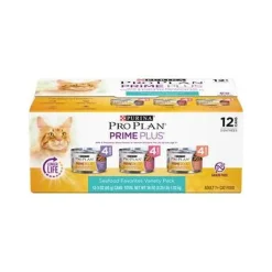 Purina Pro Plan Prime Plus Grain-Free Seafood Favorites 7+ Senior Adult Canned Cat Food - Variety Pack - 3 Oz - Case of 12 - 2 Pack