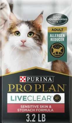 Purina Pro Plan Sensitive Skin and Stomach with Probiotics Turkey and Oatmeal Dry Cat Food - 3.2 Lbs - Case of 6
