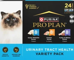 Purina Pro Plan Urinary Tract Health Whitefish Chicken and Turkey Pate and Gravy Canned Cat Food - Variety Pack - 3 Oz - 24 Count