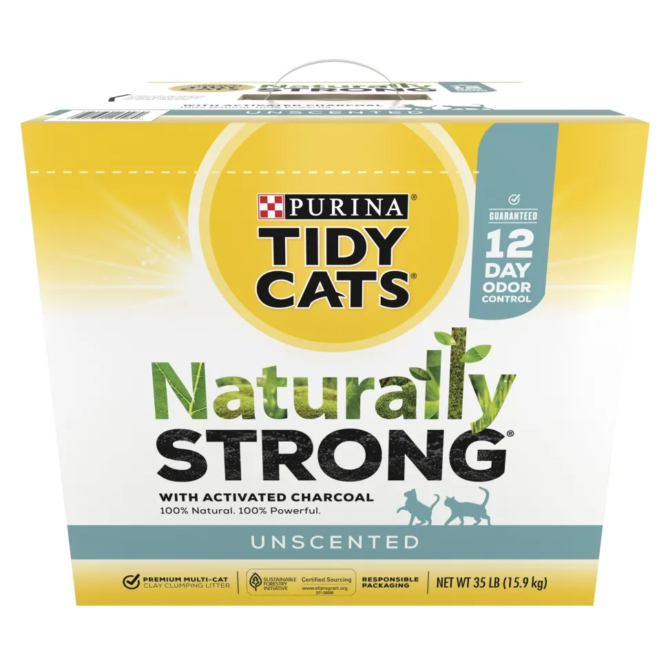 Purina Tidy Cats Naturally Strong All-Natural Scooping Unscented with Odor Absorbing Charcoal Clay Multi-Cat Litter - 35 Lbs