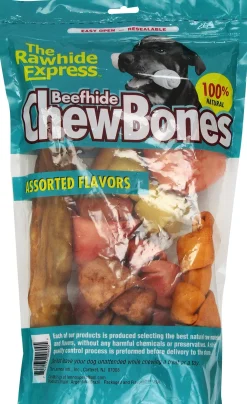 Rawhide Express Beefhide Chew Bones Assorted Flavor Natural Dog Chews - Value Pack - 2 Lbs