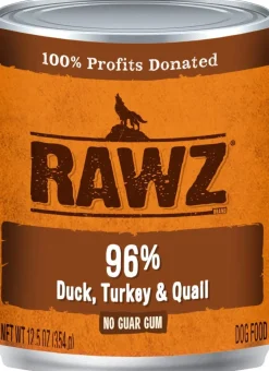Rawz 96% Duck, Turkey & Quail Pate Canned Dog Food - 12.5 oz - Case of 12