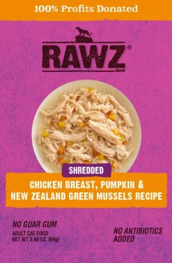 Rawz Shredded Chicken Breast, Pumpkin & NZGM Cat Food - 2.46 oz Pouches - Case of 8