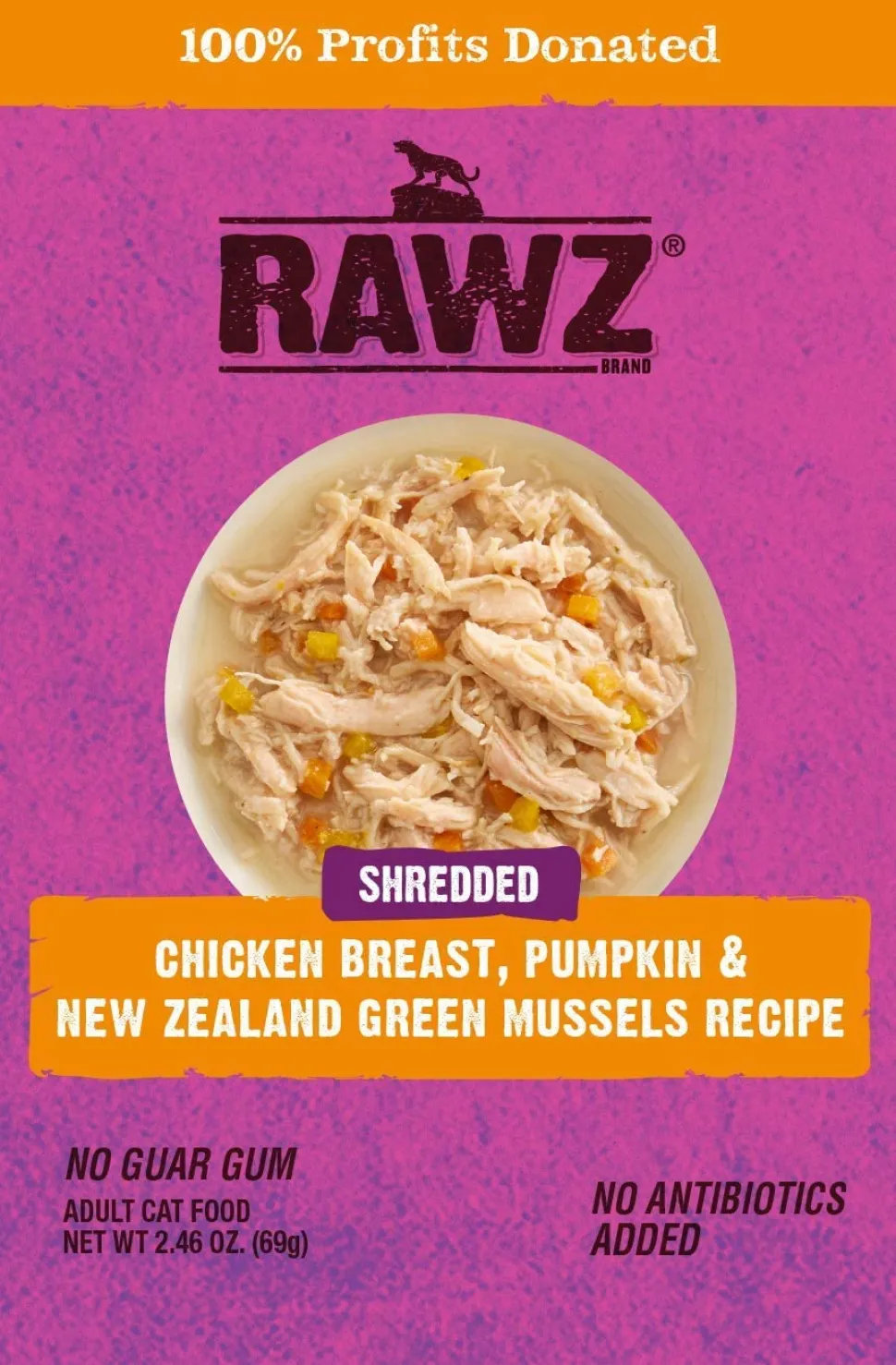Rawz Shredded Chicken Breast, Pumpkin & NZGM Cat Food - 2.46 oz Pouches - Case of 8