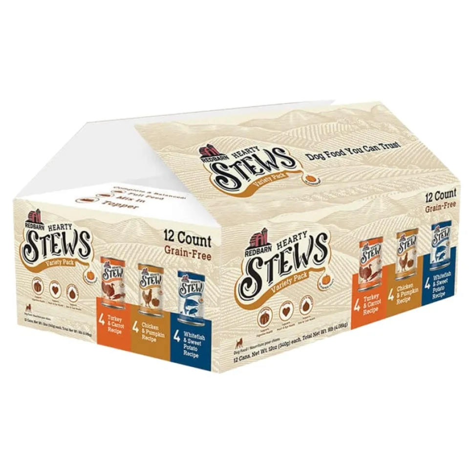 Red Barn Grain-Free Turkey Chicken Beef and Whitefish Stew Canned Dog Food - Variety Pack - 12 Oz - Case of 12