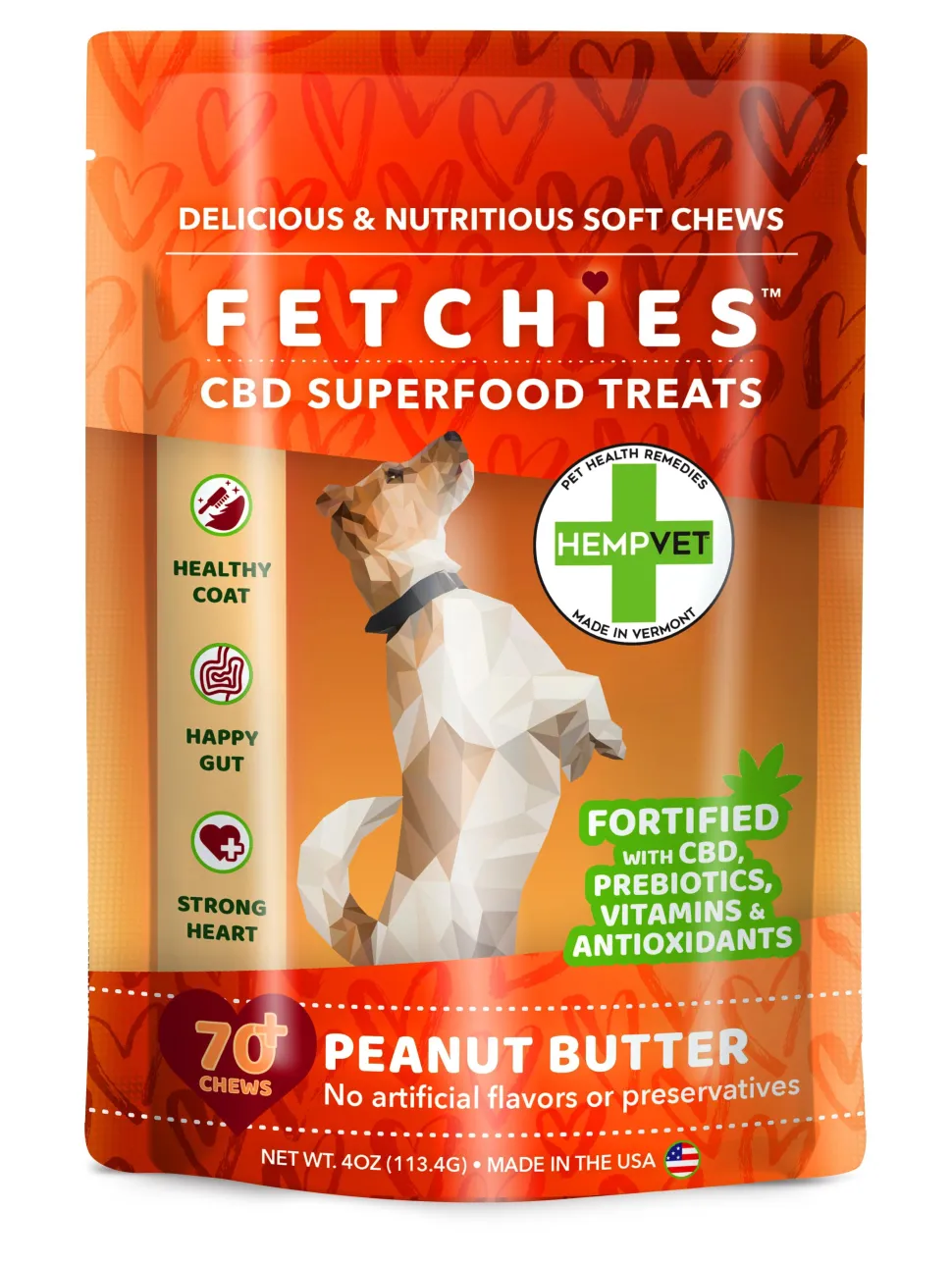 Reilly's Hempvet Fetchies CBD Superfood Peanut Butter Soft and Chewy Dog Treats - 4 Oz