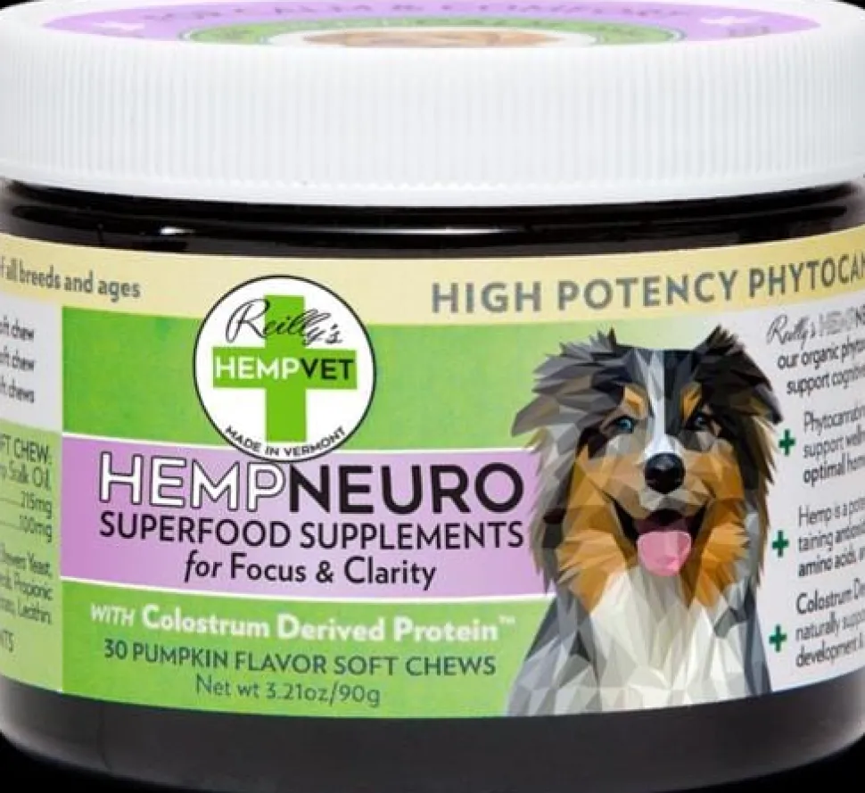 Reilly's Hempvet HempNeuro with CBD and Colustrum Calming and Cognitive Soft Chew Dog Supplements - 30 Count